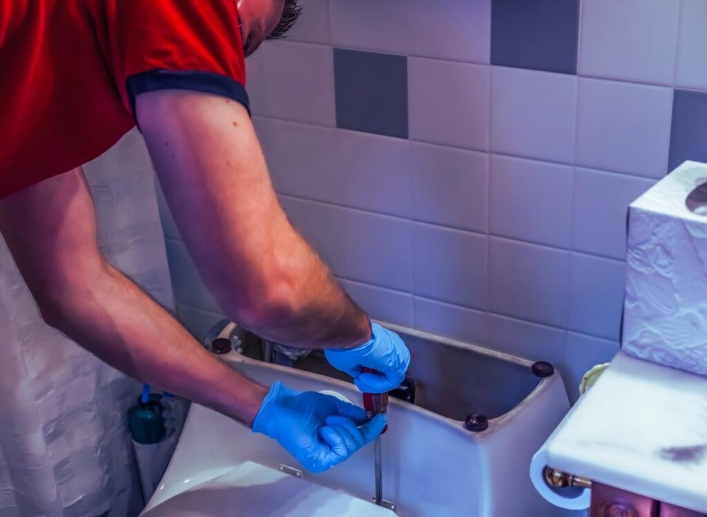 plumber installing a toilet fixture in the bathroom Middleburg fl