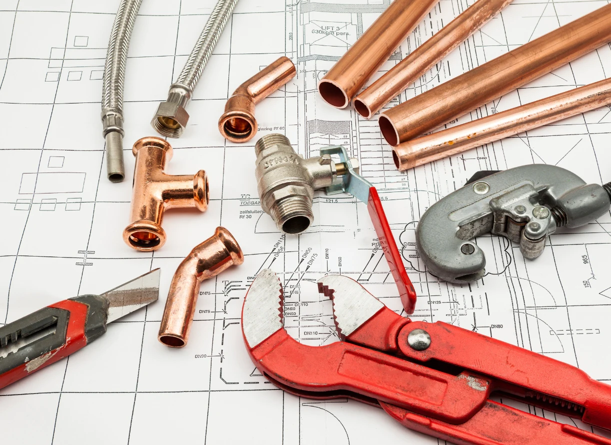 plumbing tools on top of plumbing blueprint Middleburg fl